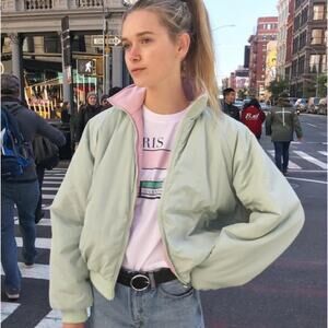 Brandy Melville Faith Reversible Puffer Jacket Oversized Pink Green John Galt